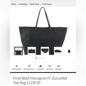 Authentic FENDI Monogrammed Zucca Black Canvas Brown Leather Tote Purse Bag